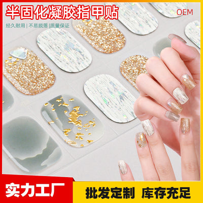 Zhengxiang factory customized gel nail art stickers ins cross-border uv second generation semi-baked semi-cured nail stickers amazon