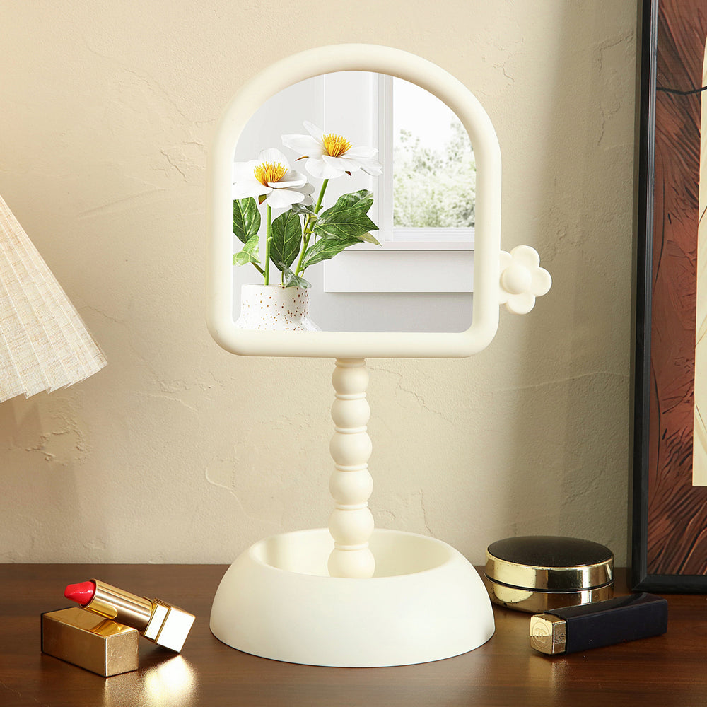 Cosmetic mirror dormitory desktop rotatable home with base square princess mirror portable plastic storage for home mirror
