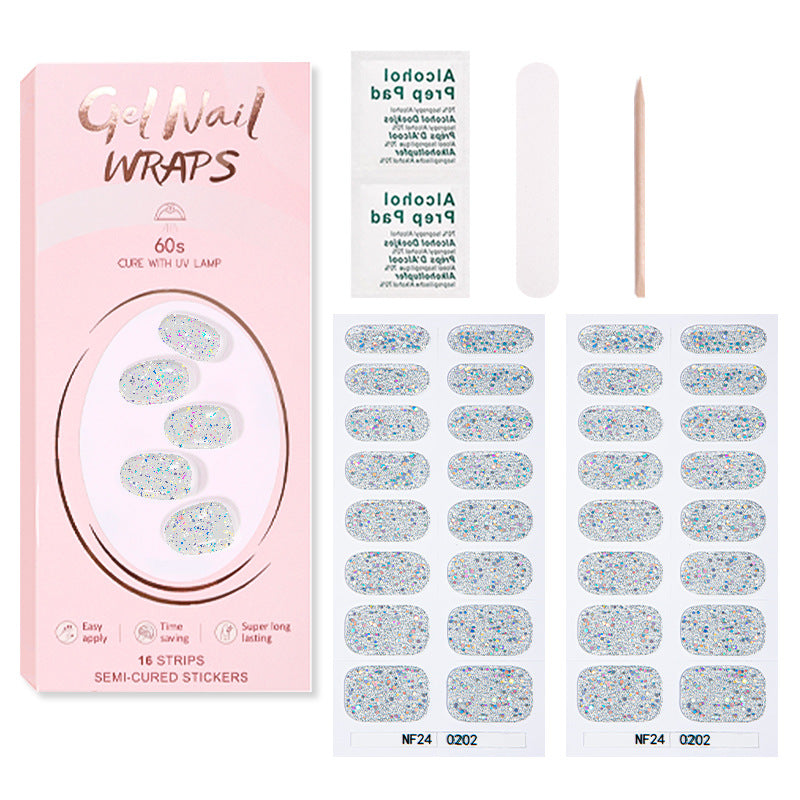 Zhengxiang gel nail art stickers pure color onion powder sequin waterproof 32 finger japanese and korean light hardening semi-baked nail stickers suit