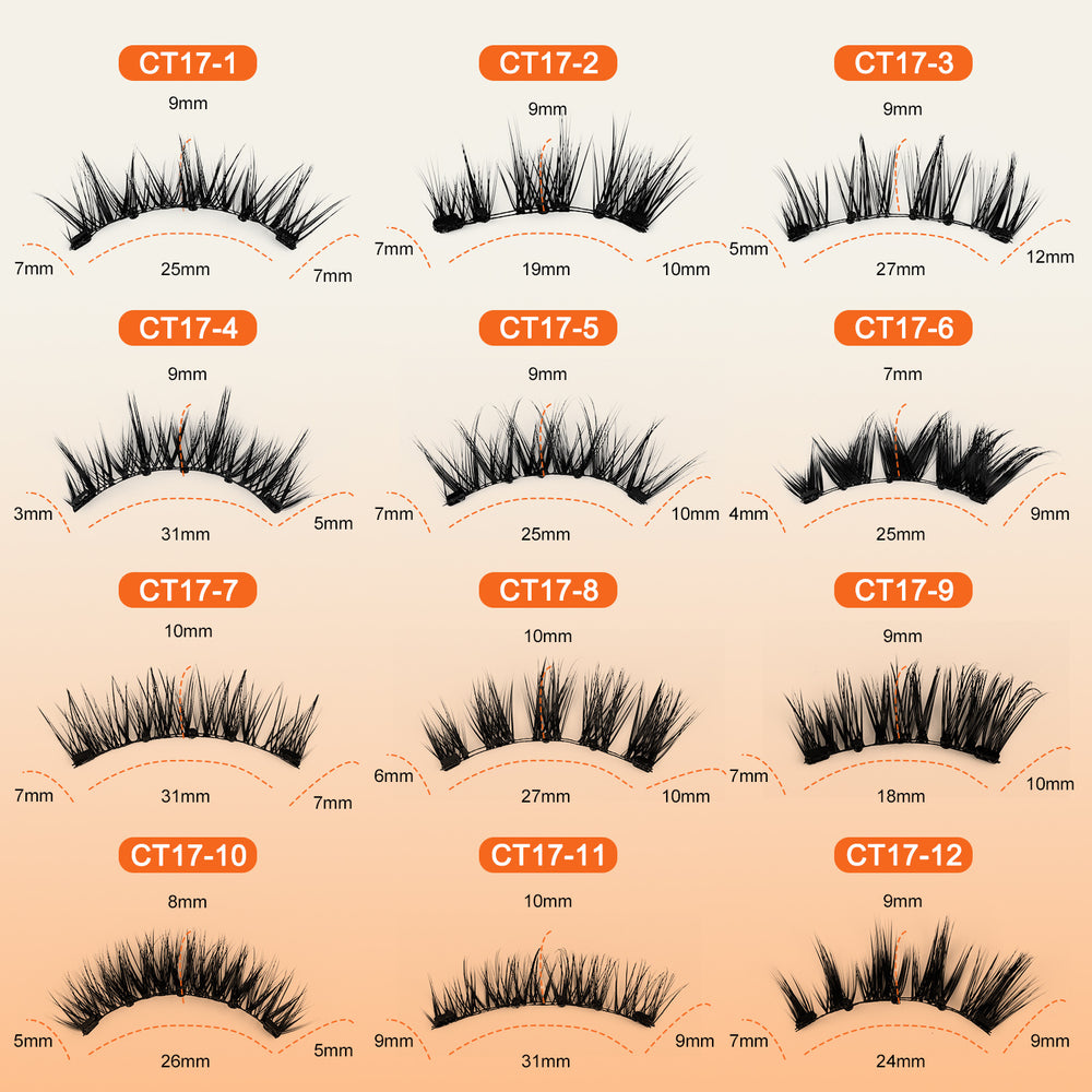 Ready-to-ship orange charm magnetic false eyelashes - all-in-one box. wholesale amazon us & european style dense, small round magnet eyelashes