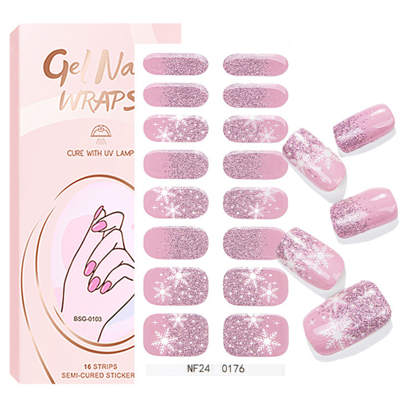 Zhengxiang custom gel nail stickers - christmas snowflake, cross-border french style, uv semi-cured nail art, cartoon export