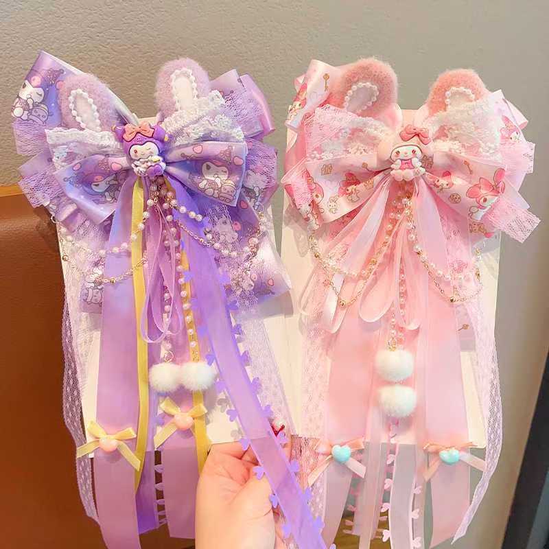 Kids' black and purple kuromi cute ribbon hair clip bow hairpin girl's lolita princess hair accessories