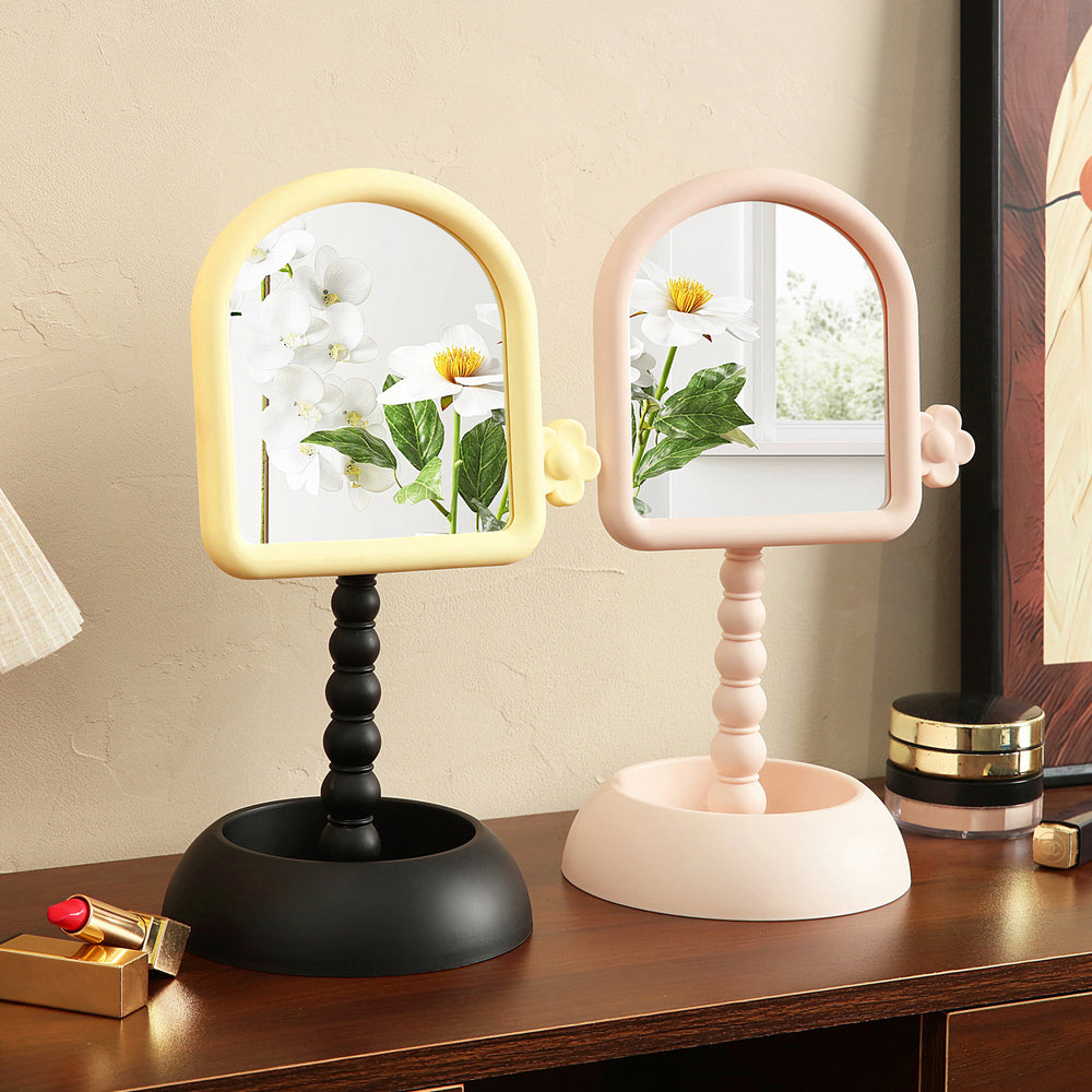 Cosmetic mirror dormitory desktop rotatable home with base square princess mirror portable plastic storage for home mirror