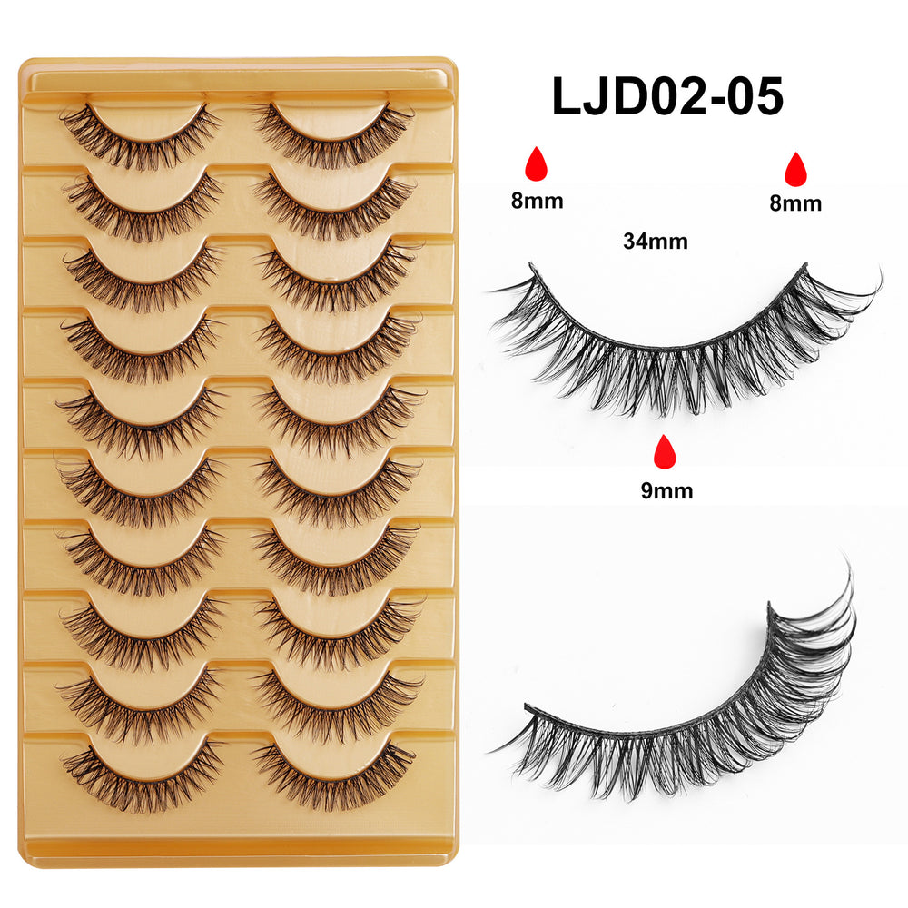 fashion style hard stem false eyelashes southeast asia 3d stereo natural half eye eyelashes flat factory wholesale