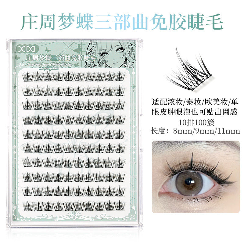 Xixi zhuangzhou mengdie trilogy glue-free fake eyelashes nature artificial single cluster segmented novice no glue required