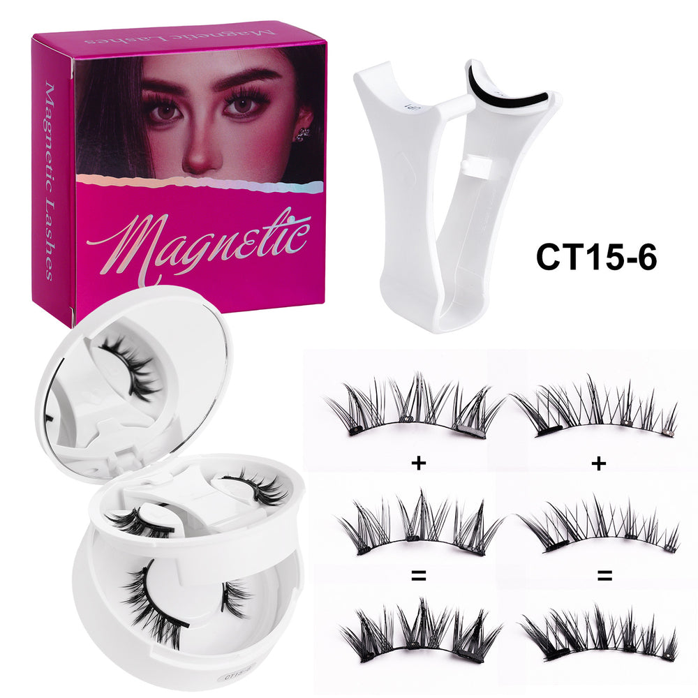 Pingdu magnetic false eyelashes all-in-one box cross-border fashion thick 2 pairs black stem eyelash curler set factory wholesale