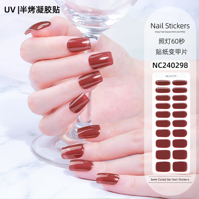 Zhengxiang factory customized korean solid color gel nail stickers uv light therapy semi-cured nail art stickers wholesale amazon