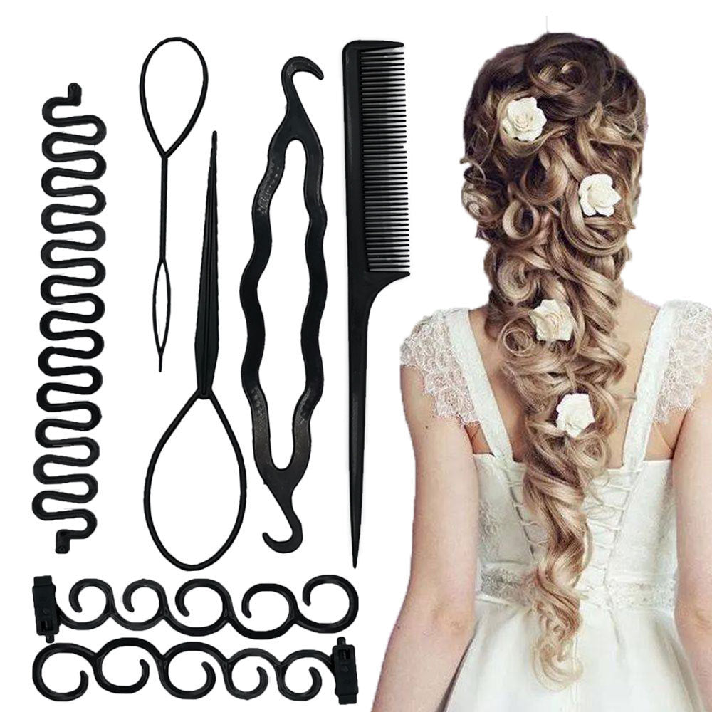6-piece hair styling tool set, hair pulling needle, centipede hair braider, ball head bud hair tie, secret comb hair styler