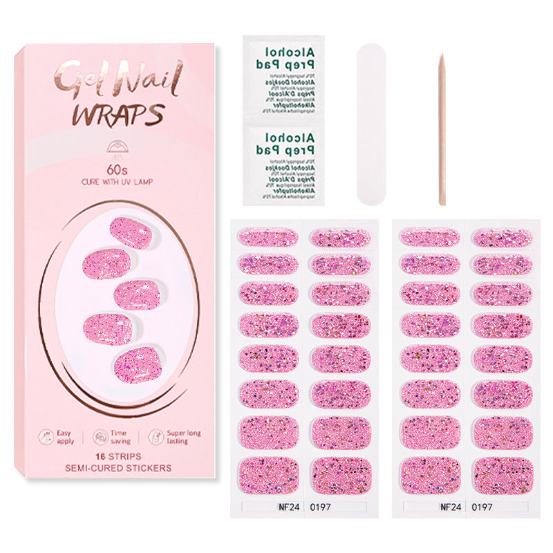 Zhengxiang gel nail art stickers pure color onion powder sequin waterproof 32 finger japanese and korean light hardening semi-baked nail stickers suit