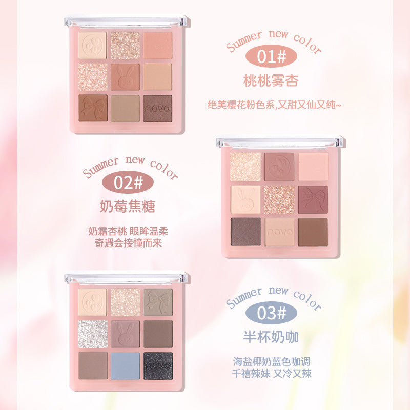 Novo moonfall starfall nine-color eyeshadow palette - shimmer, glitter, matte, low saturation, everyday nude look, earth tones, compact & portable