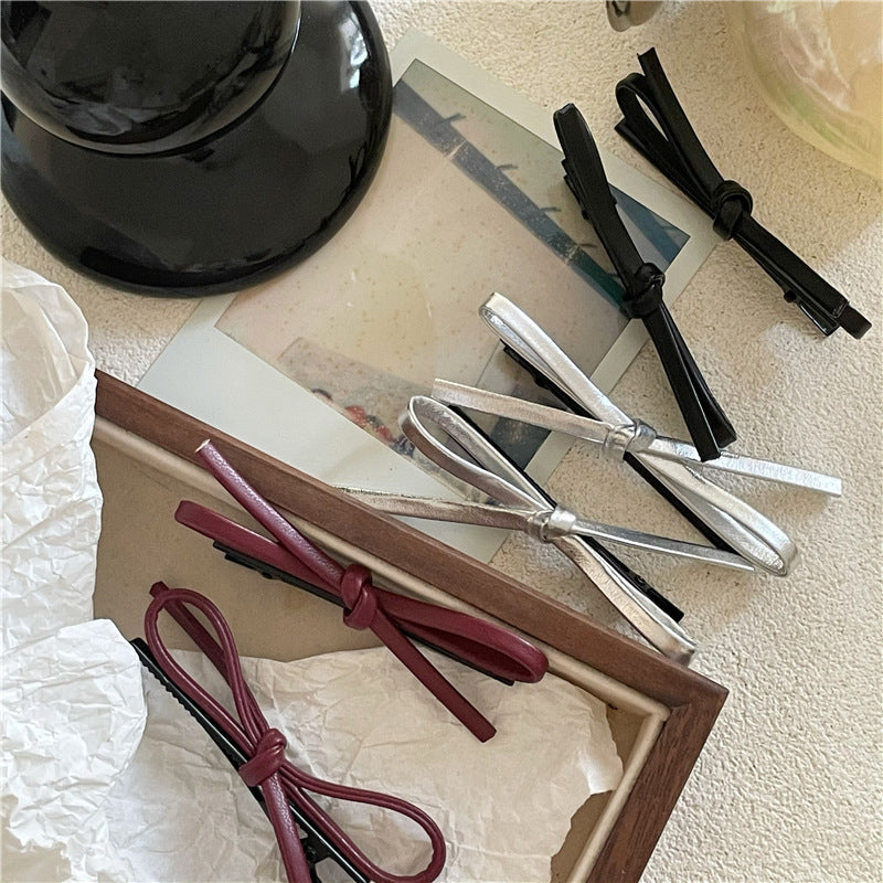 Classy anchor red leather bows hairpin sweet and cool easiest for match side clip bangs clip hairpin hair accessories headwear