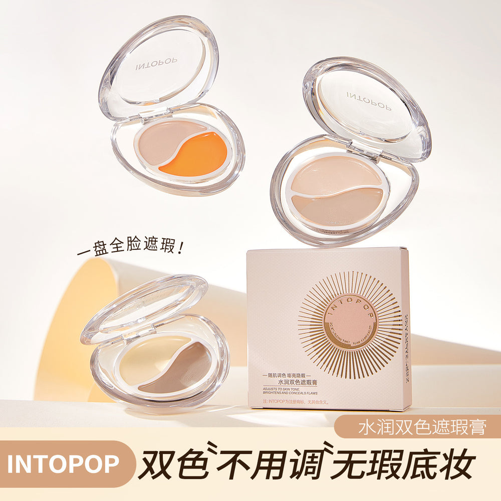 Intopop hydrating dual-color concealer - covers dark circles, blemishes, and acne scars. moisturizing, non-caking concealer palette