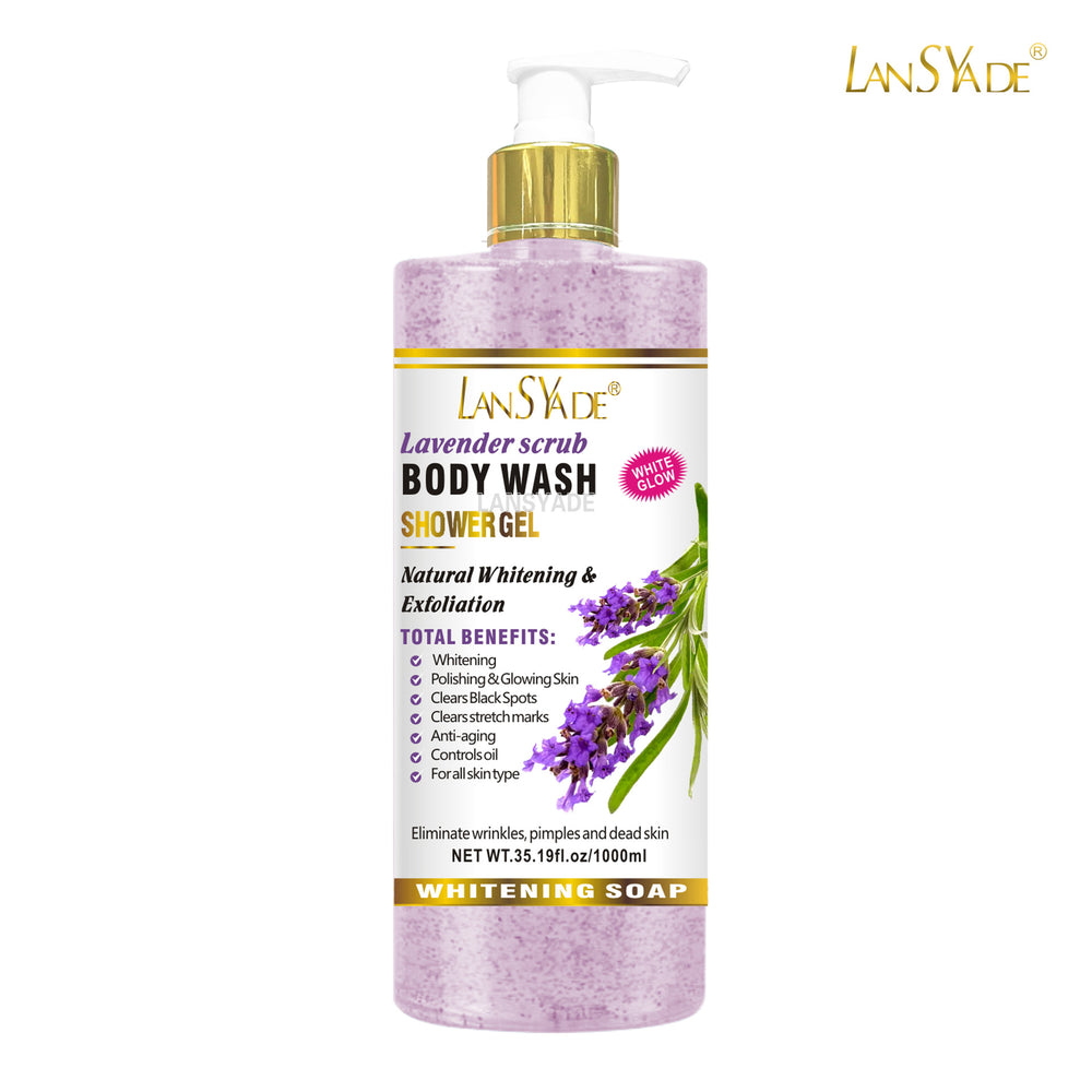 English body wash 1000ml scrub shower gel brightens skin, removes blackness, silky skin, rich foam, exfoliates