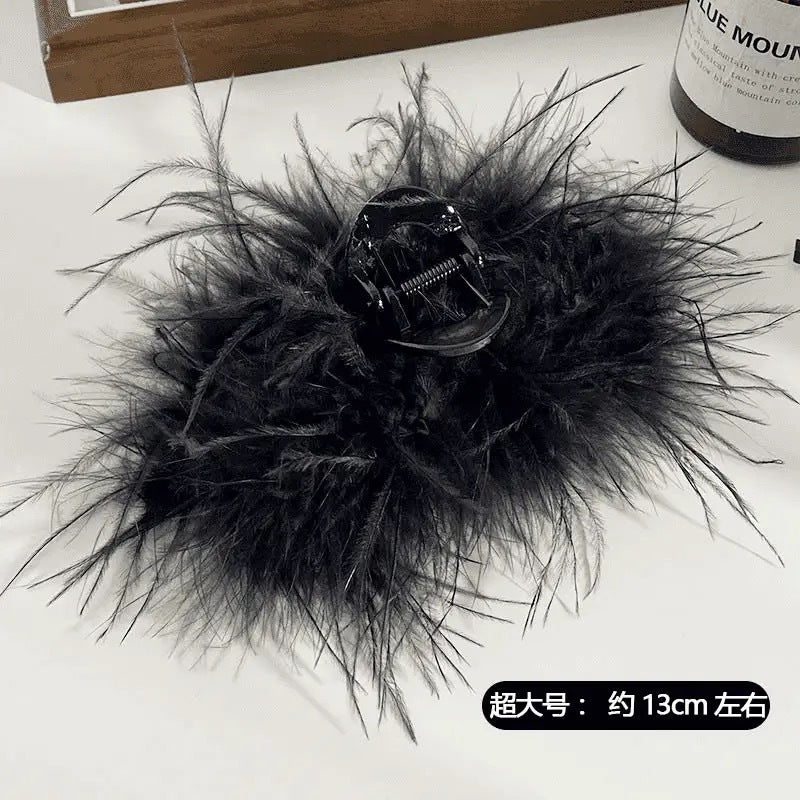 Pure desire ins style ostrich feather hairpin, back of the head, hair clip, headwear, shark clip, super fairy, high-end hair accessories