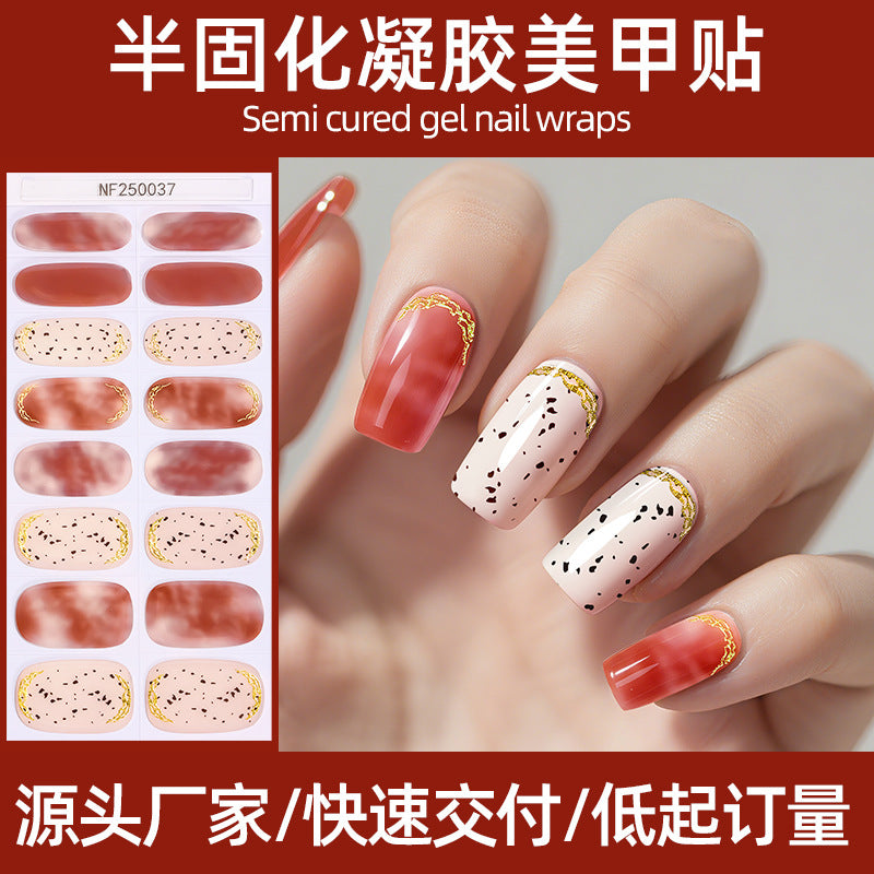 Zhengxiang semi-cured gel nail stickers waterprooffashion cross-border french uv manicure stickers flash onion powder ice transparent nail