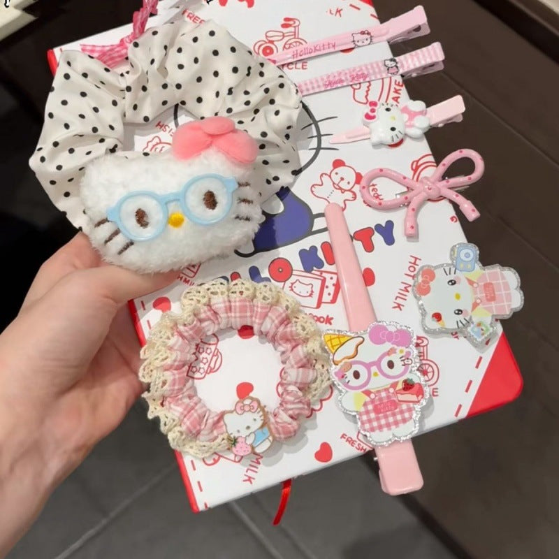 [9-piece set] cute apron glasses cartoon cat student duck clip girl hairpin sweet girl hairpin hair accessories