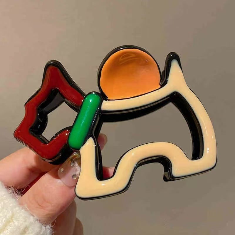 Line puppy ~ cute contrasting color gripper for women, high-end back of the head painted shark clip 2026 new hair clip