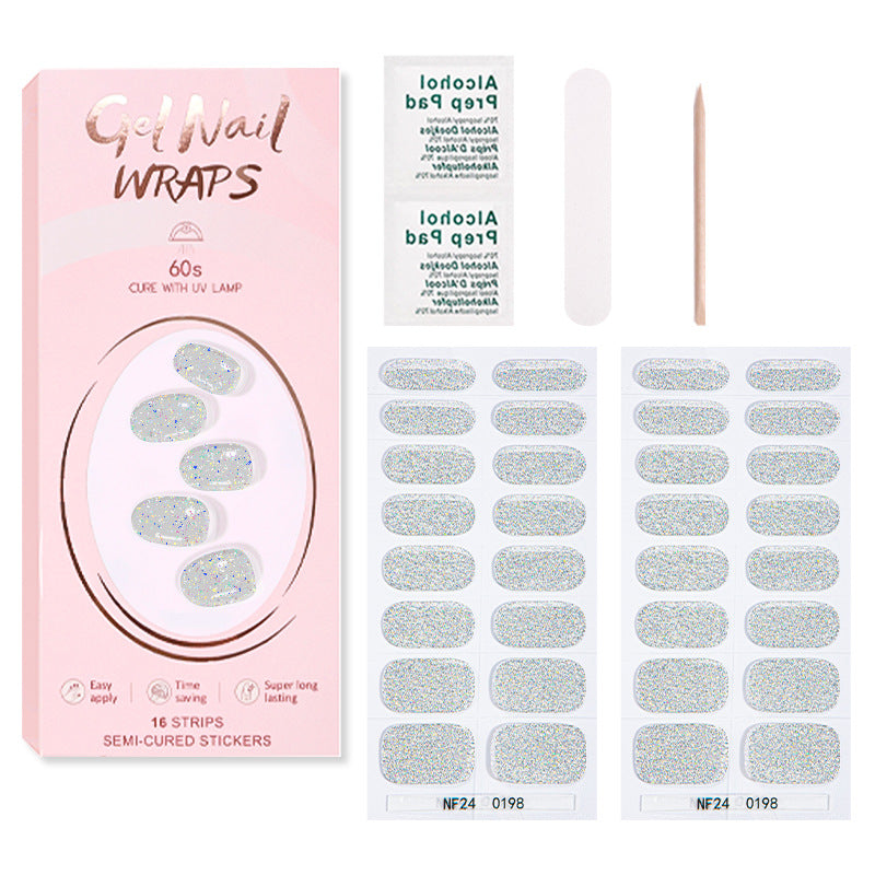 Zhengxiang gel nail art stickers pure color onion powder sequin waterproof 32 finger japanese and korean light hardening semi-baked nail stickers suit
