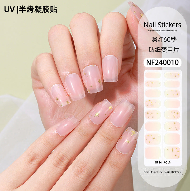 Zhengxiang custom gel nail art stickers french bronzing uv phototherapy semi-cured nail stickers ice transparent nail art stickers wholesale