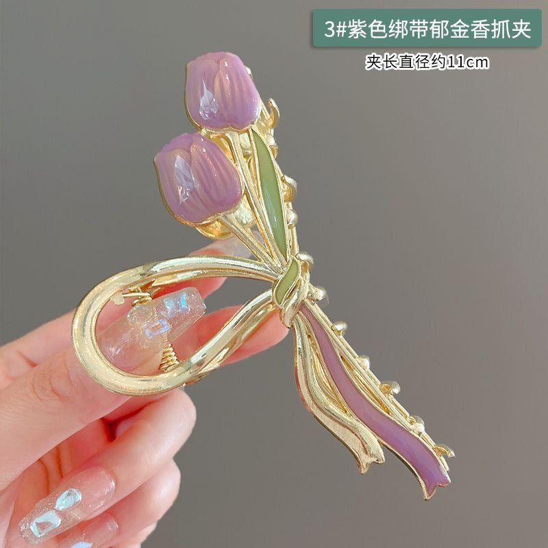 2024 new arrival super fairy tulip hair clip, metal gripper on the back of the head, women's summer large classy shark clip