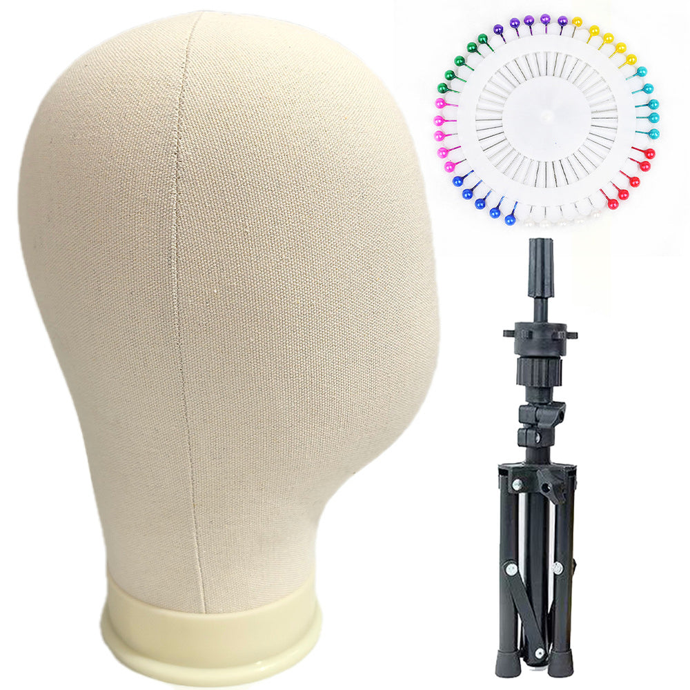 Canvas head mold can be inserted with pins to place wig stand dummy head model styling model head cloth display tripod
