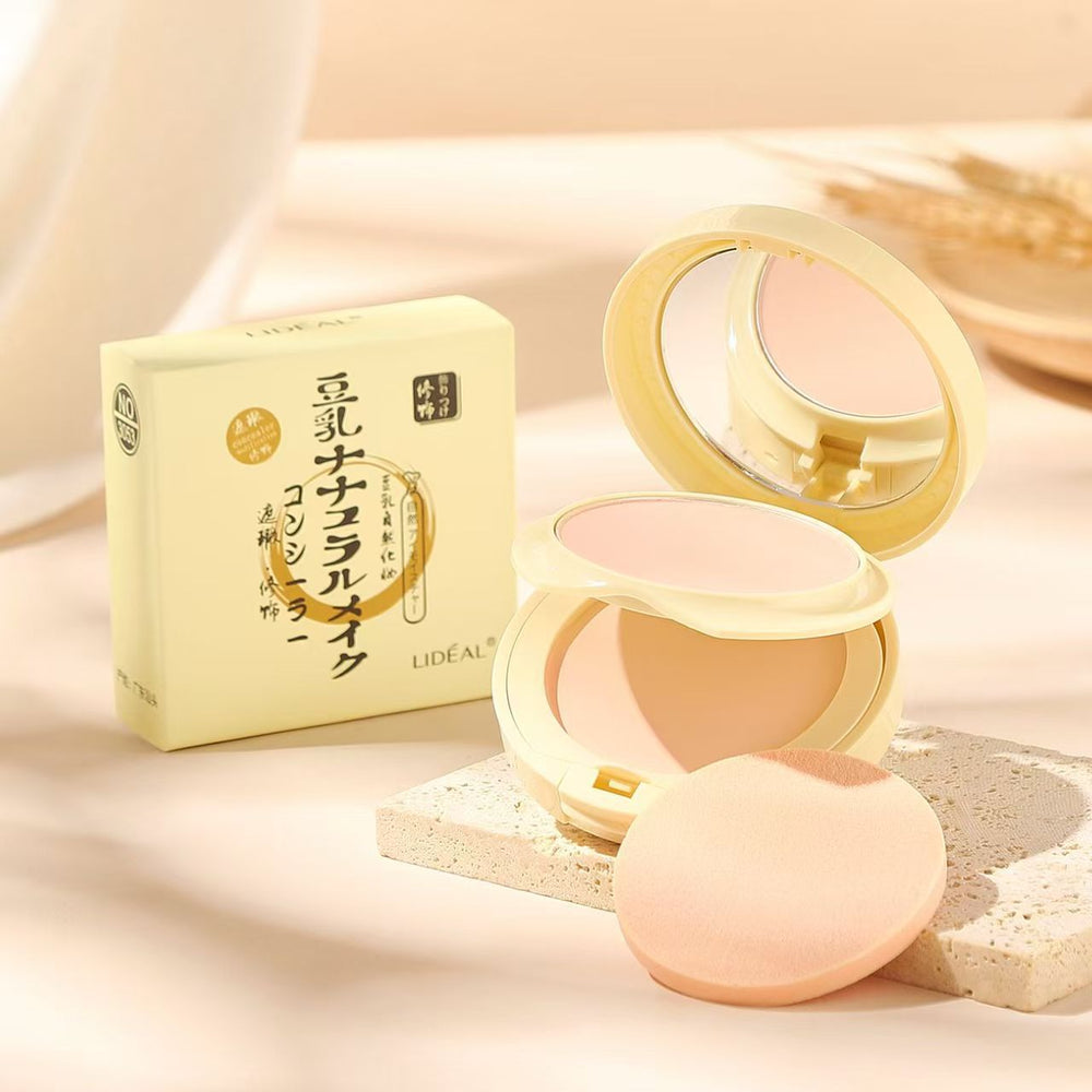 Lideal silky smooth double-layer powder - setting, oil control, pore minimizing, wet & dry use, soy milk powder foundation