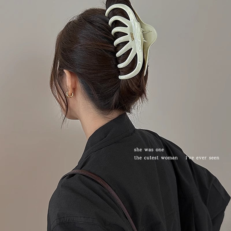 Large pumpkin claw clip for thick hair - creamy texture hair clip for women - elegant back of head hair claw - shark clip with letter detail