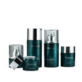 Ready-to-ship cosmetic glass bottle set packaging, including 30ml pump-style essential oil dispensing bottles and 30g glass jars for skincare creams and lotions