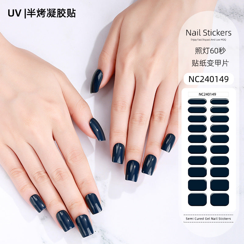 Zhengxiang factory customized korean solid color gel nail stickers uv light therapy semi-cured nail art stickers wholesale amazon