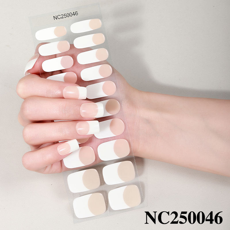 Zhengxiang cross-border french gel manicure stickers waterproof flash ice transparent european and american semi-baked nail stickers customized gel nail