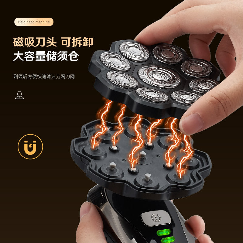 Nine-blade bald head handy gadget five-in-one hairdresser magnetic detachable washable blade beard and nose hair trimmer