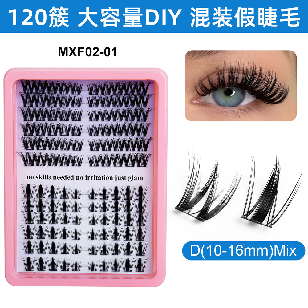 popular european and american false eyelashes diy segmented eyelashes single cluster glue style chemical fiber thick cluster eyelashes set