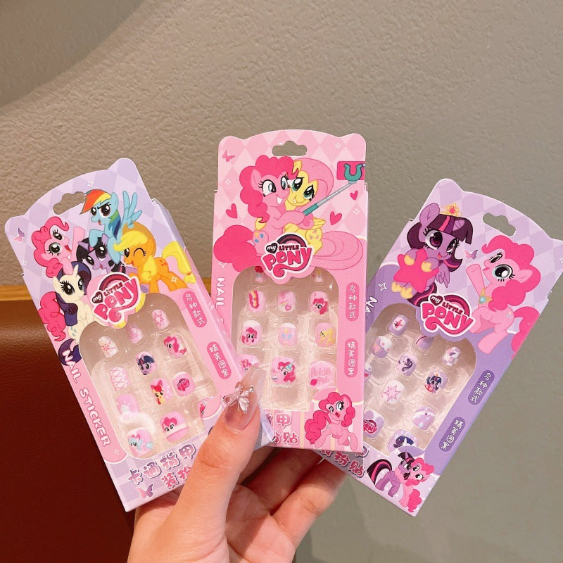 Kids' cartoon my little pony press-on nails, removable princess nail stickers, non-toxic and odorless, girl's nail art