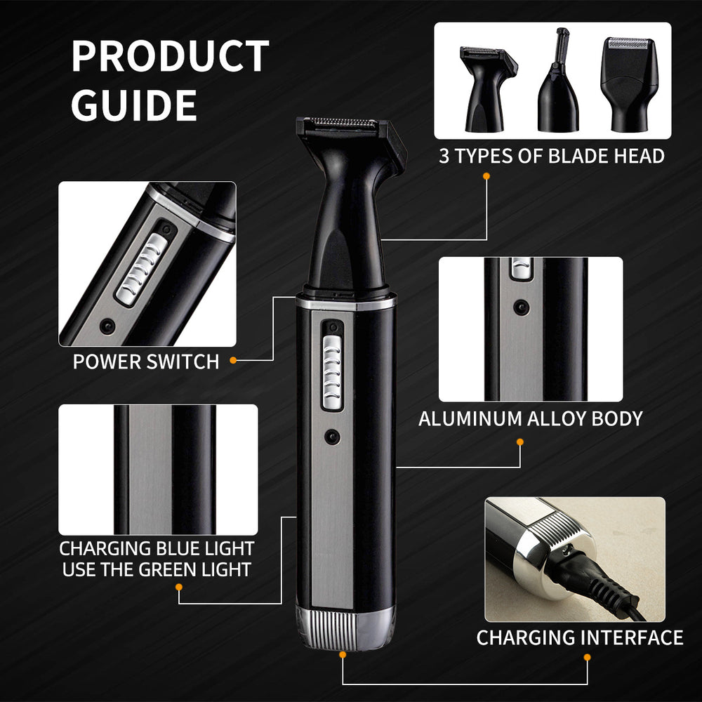 Four-in-one nose hair trimmer rechargeable shaver razor for men - electric body hair remover
