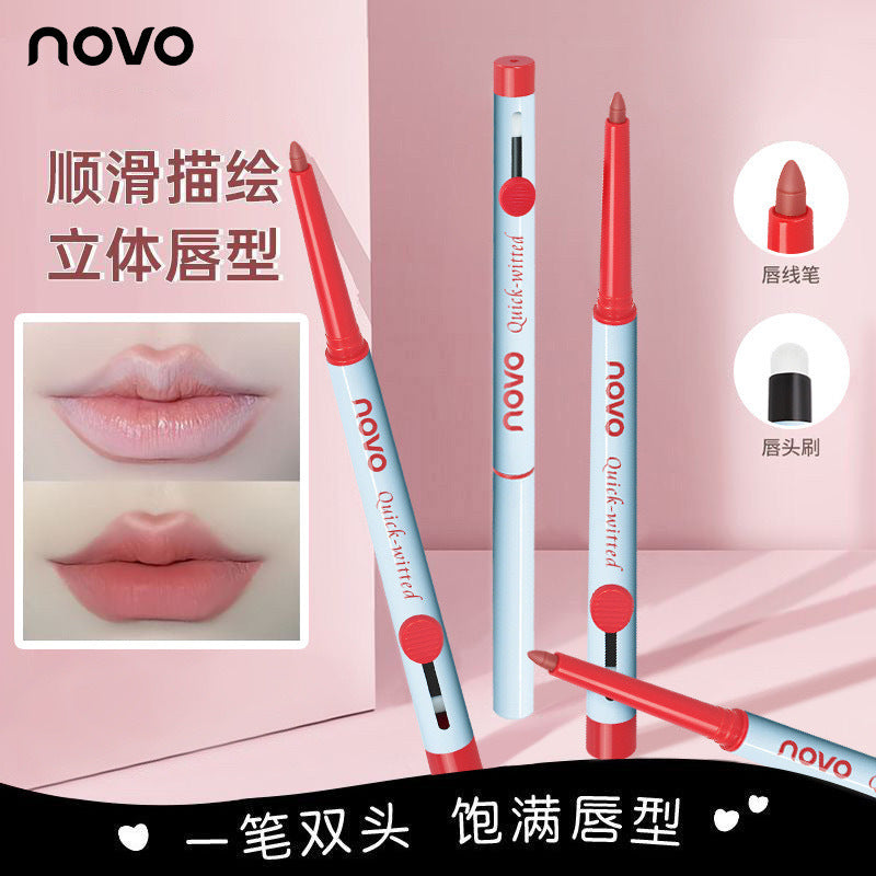 Novo smart 3d dual-ended lip liner with brush - 2-in-1 lip contouring, long-lasting, high-pigment matte lipstick pen