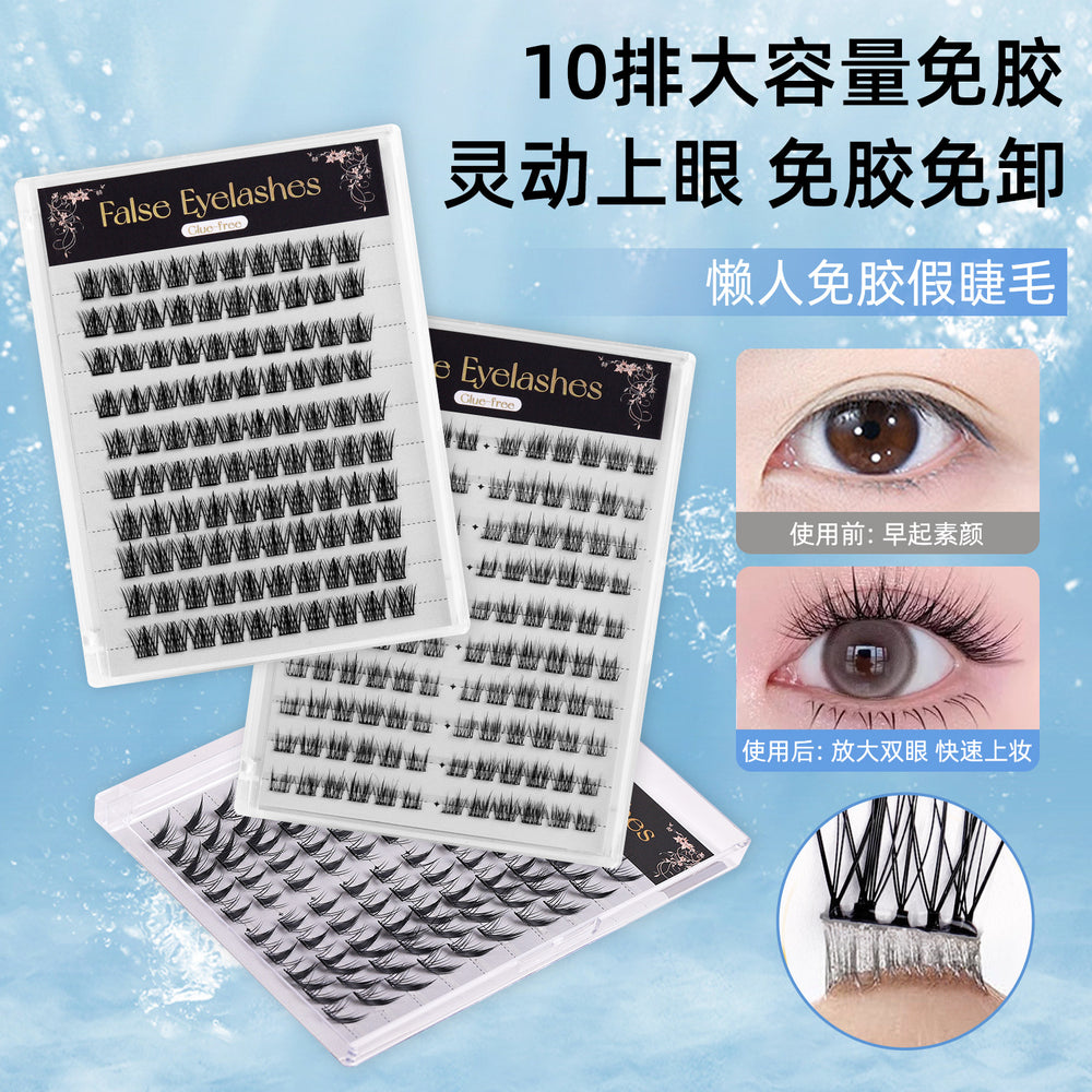 exclusive supply of glue-free false eyelashes 10 rows large capacity english version single cluster mother's sunflower false eyelashes factory