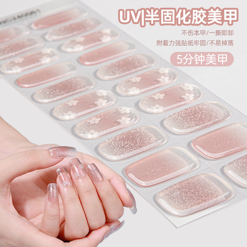 Zhengxiang customized second generation uv gel nail art stickers french onion powder baking lamp hardened semi-cured nail stickers wholesale