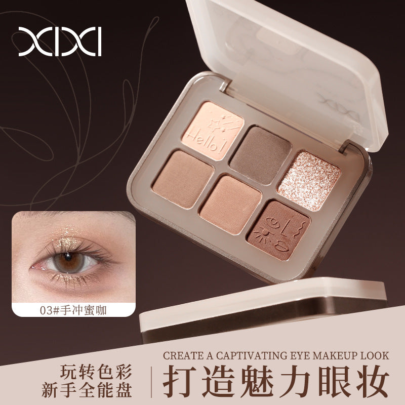 Xixi flower powder mist six-color eyeshadow palette earth milk tea color pearlescent flash matte fall and winter daily gray powder palette