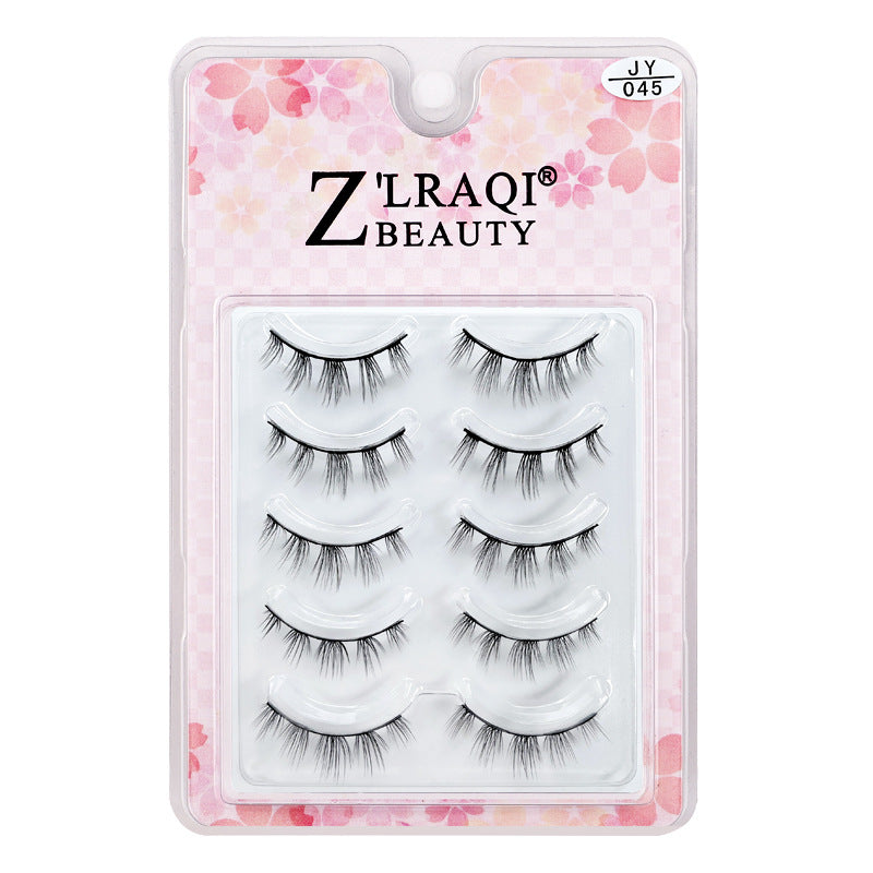 5 pairs japanese style natural false eyelashes - natural baby straight simulated 3d eyelashes with adhesive - simulated qingdao factory
