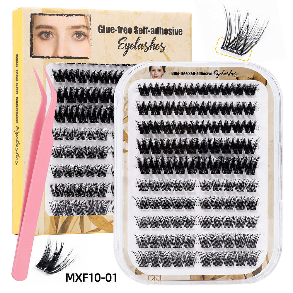 Export style segmented glue-free false eyelashes 10 rows of hard stems thick and thick hair european and american glue-free glue set curling