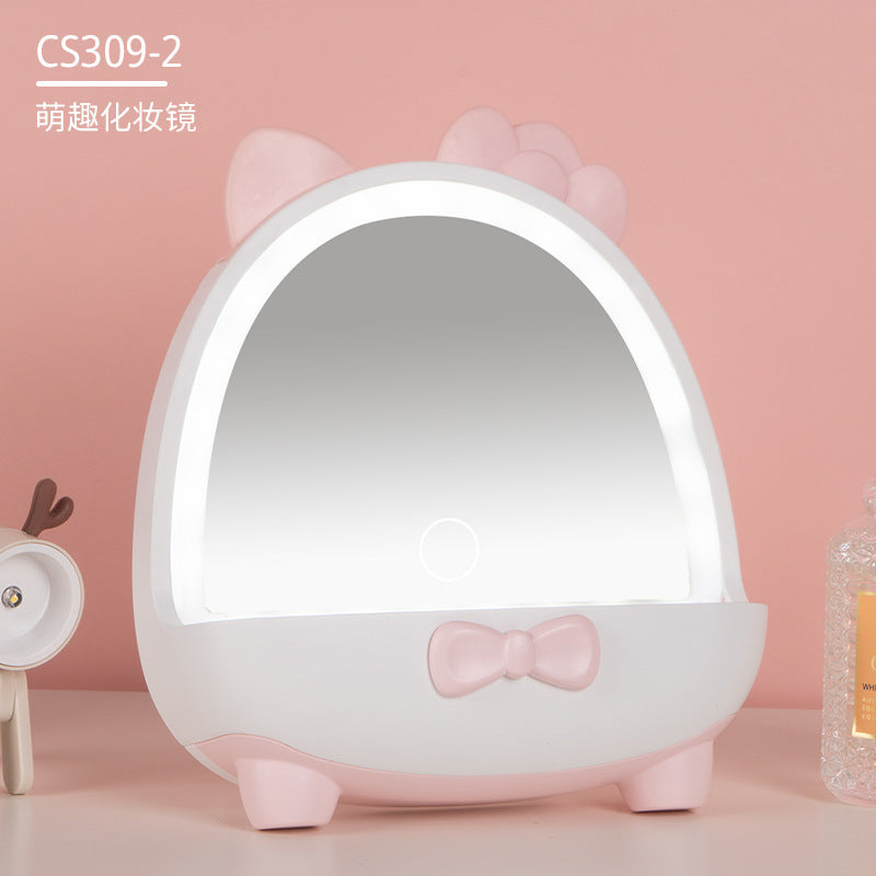 Cute makeup mirror portable mirror led rechargeable makeup mirror with light plastic storage home desktop home mirror