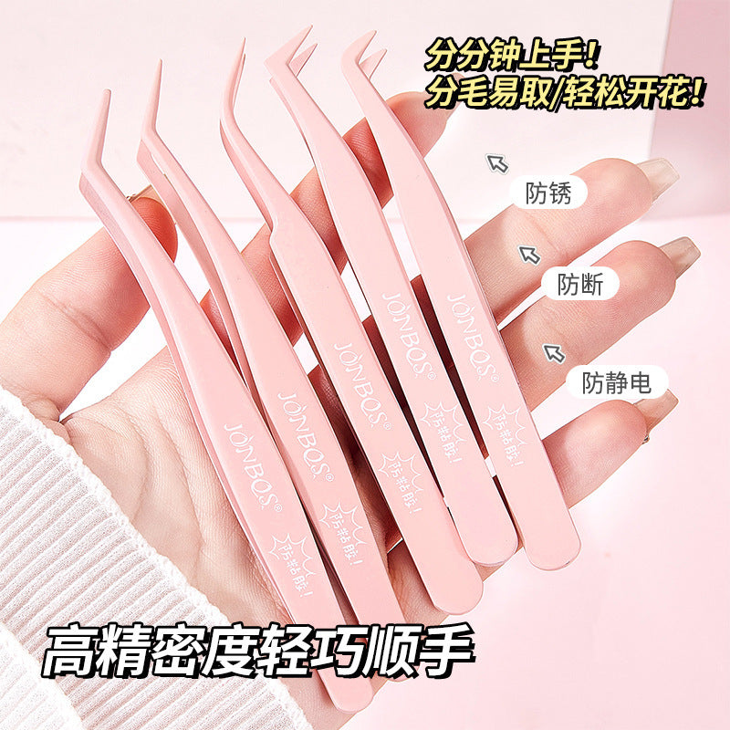 Jonbos anti-stick false eyelash tweezers - eyelash extension applicator, golden feather lash curler, beauty makeup tool