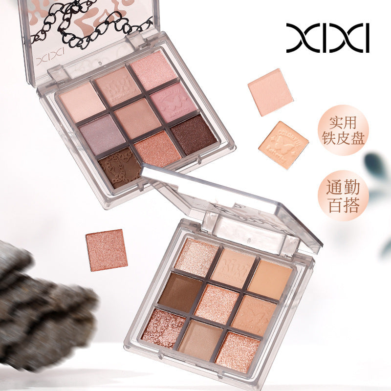 Xixi smoke powder slightly sweet nine-color eye shadow palette pearlescent flash low saturation milk tea nude brown palette novice beginner makeup