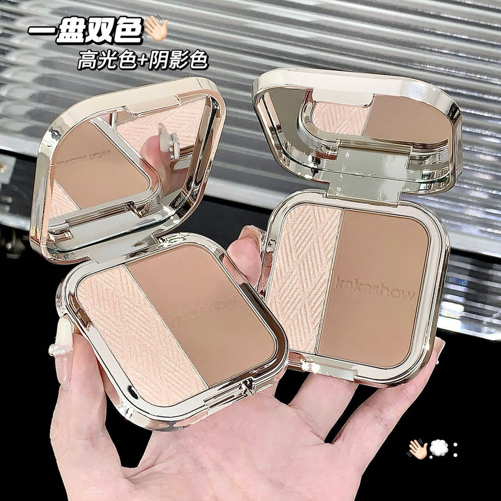Makeup kakashow two-color contouring powder to modify the contour stereo high-gloss brightening nose shadow shadow contouring all-in-one palette