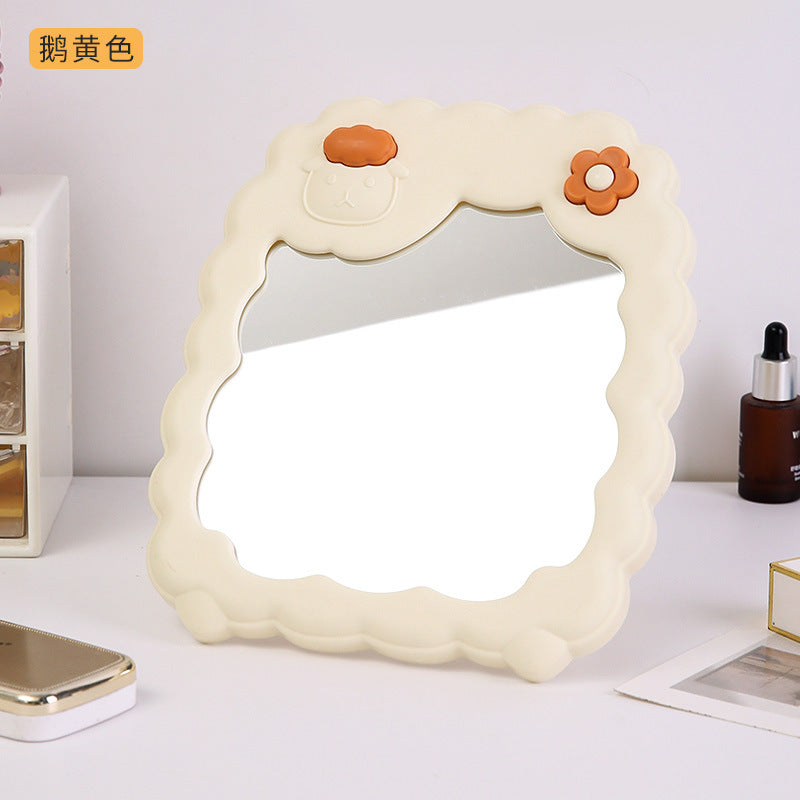 Cosmetic mirror plastic hd student dormitory storage mirror for home home cute flower mirror casual desktop mirror