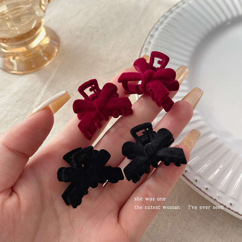 Fall and winter flocking bow princess head clip 2024 new forehead bangs broken hair clip half-tied side hair accessories for women