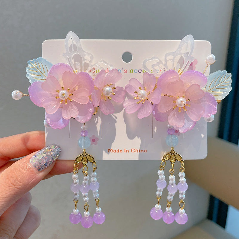 Ancient style hair accessories kidshan dynasty headwear girl ribbon hairpin chinese style costume little girl tassel step shake hairpin