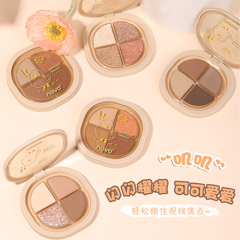 Novo makeup dynamic soft & creamy quad eyeshadow palette - matte, shimmer, and crushed diamond finishes - student-friendly, affordable earth tone eyeshadow palette wholesale
