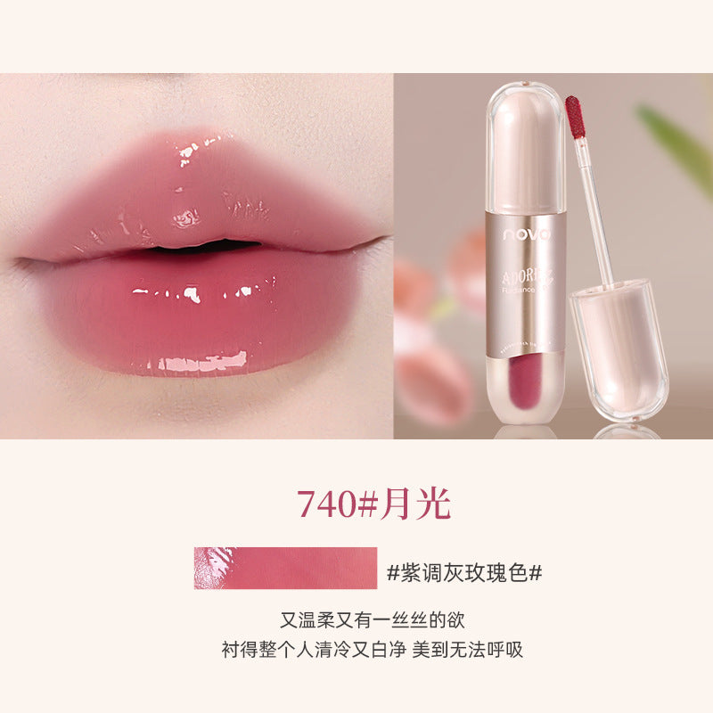 Novo qinrun translucent water gloss lip glaze, whitening pure desire style, waterproof, not easy to fade, non-stick cup