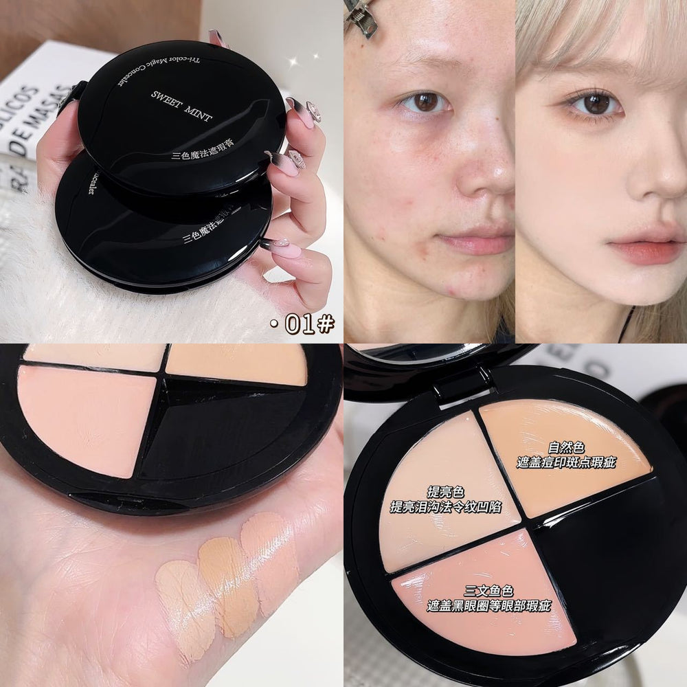 Sweet mint three-color magic concealer covers dark circles, tear troughs, acne marks, brightens and repairs black box and white box